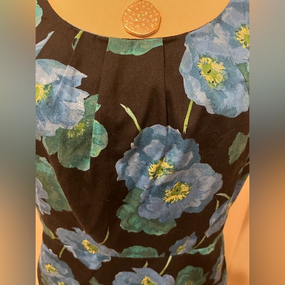 ANN TAYLOR LOFT Blue,Green & Black Floral Sheath Cotton Mini Dress, size 6 - Picture 5 of 8